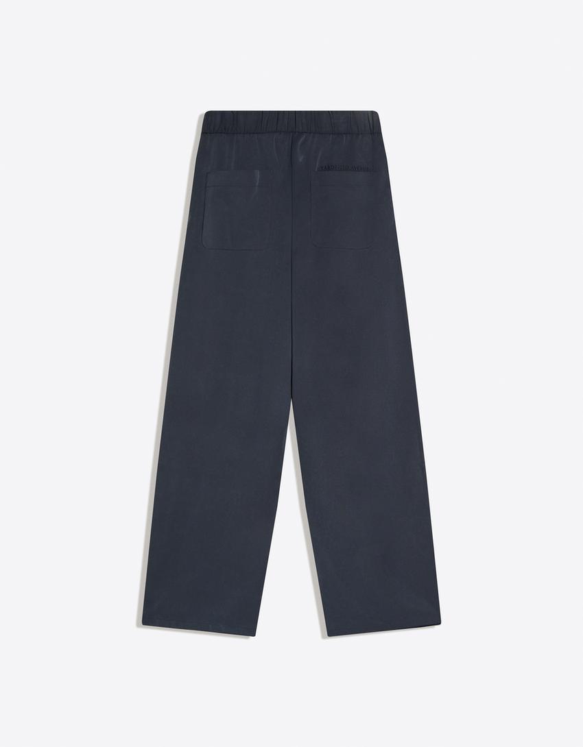 Pantalon super baggy fit à pinces fluide-Marine