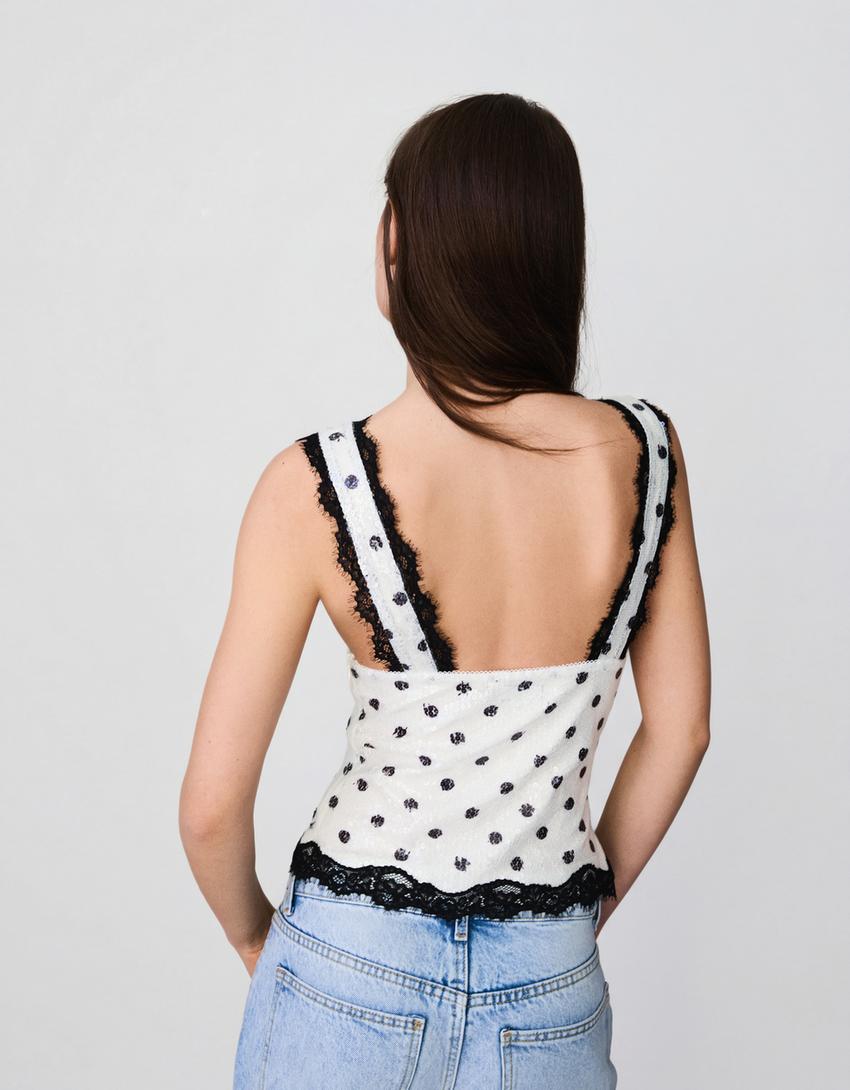 Atasan pakaian dalam berpayet-Putih semu