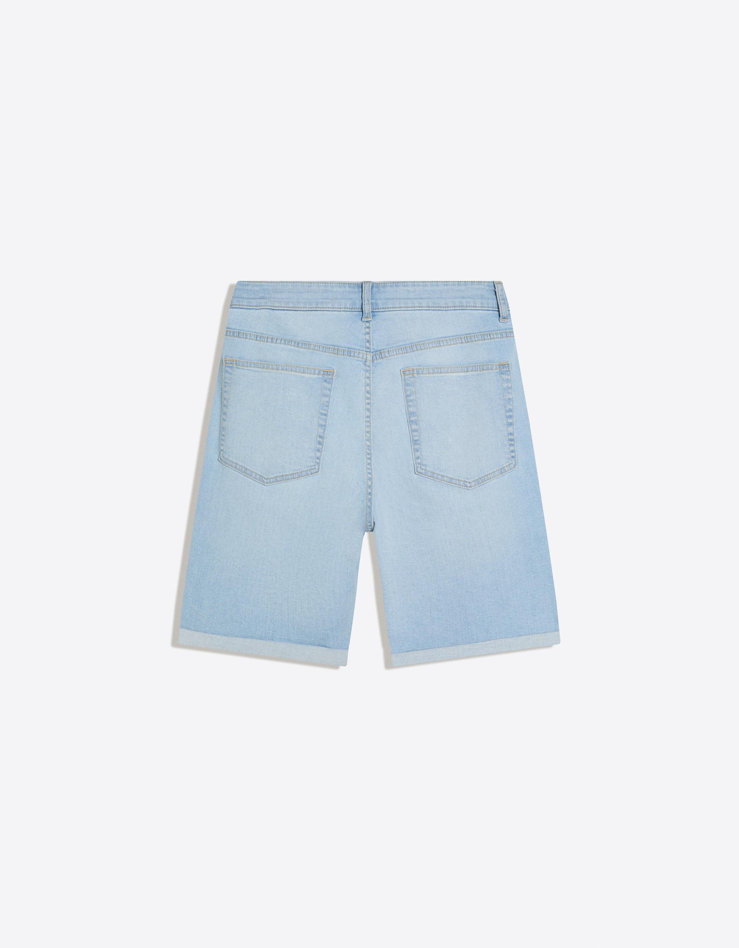 Roll-up denim Bermuda shorts — Light blue