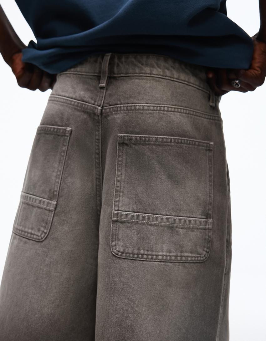 Denim skater Bermuda shorts-Grey