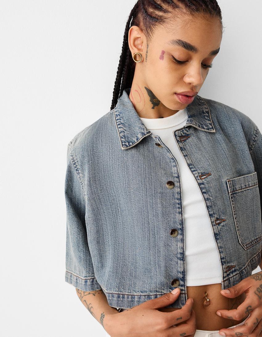 Cropped shirt-Light blue-2