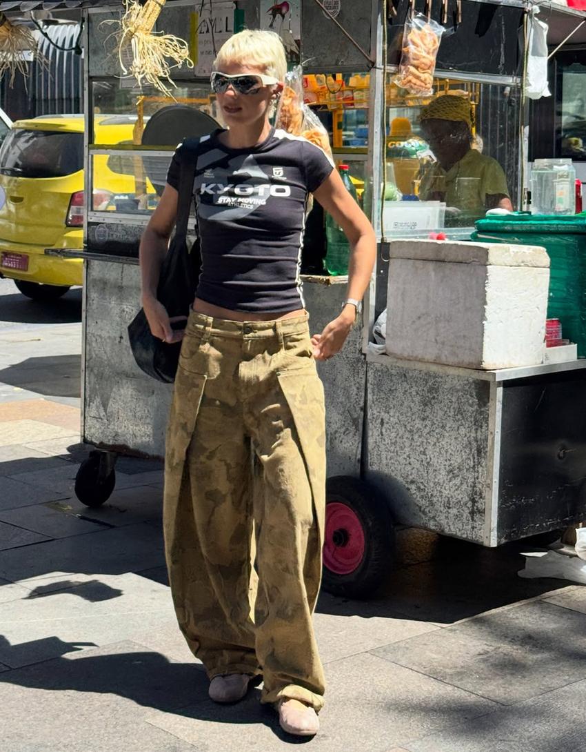 Printed balloon trousers-Khaki