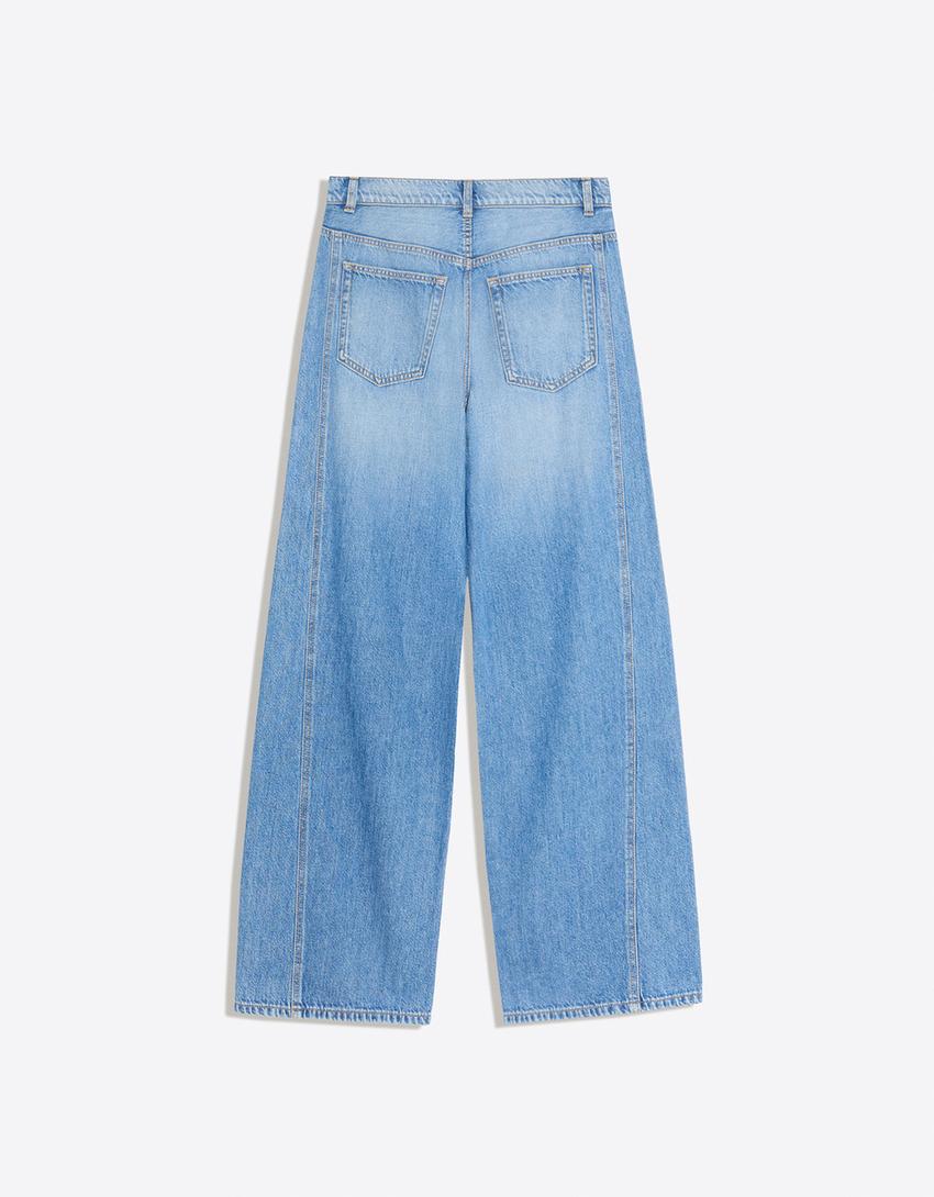 Jeans barrel tiro alto-Azul lavado