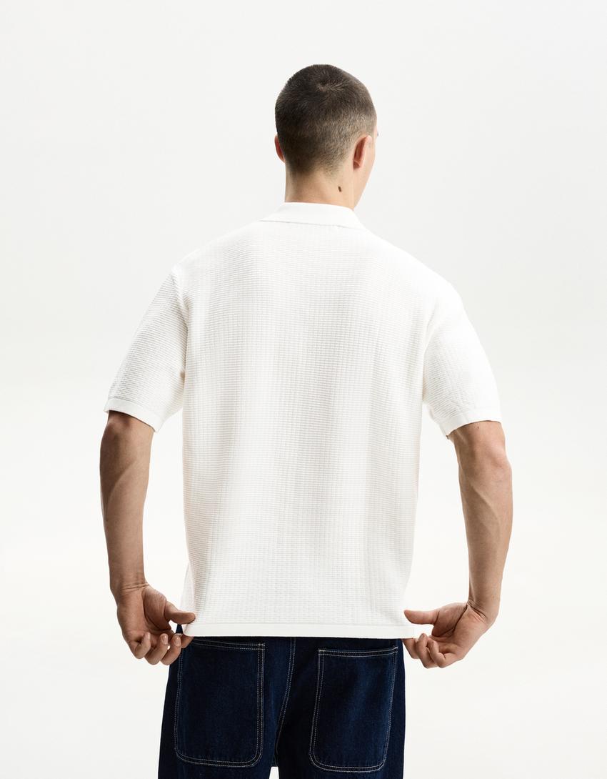 Textured short sleeve shirt-White