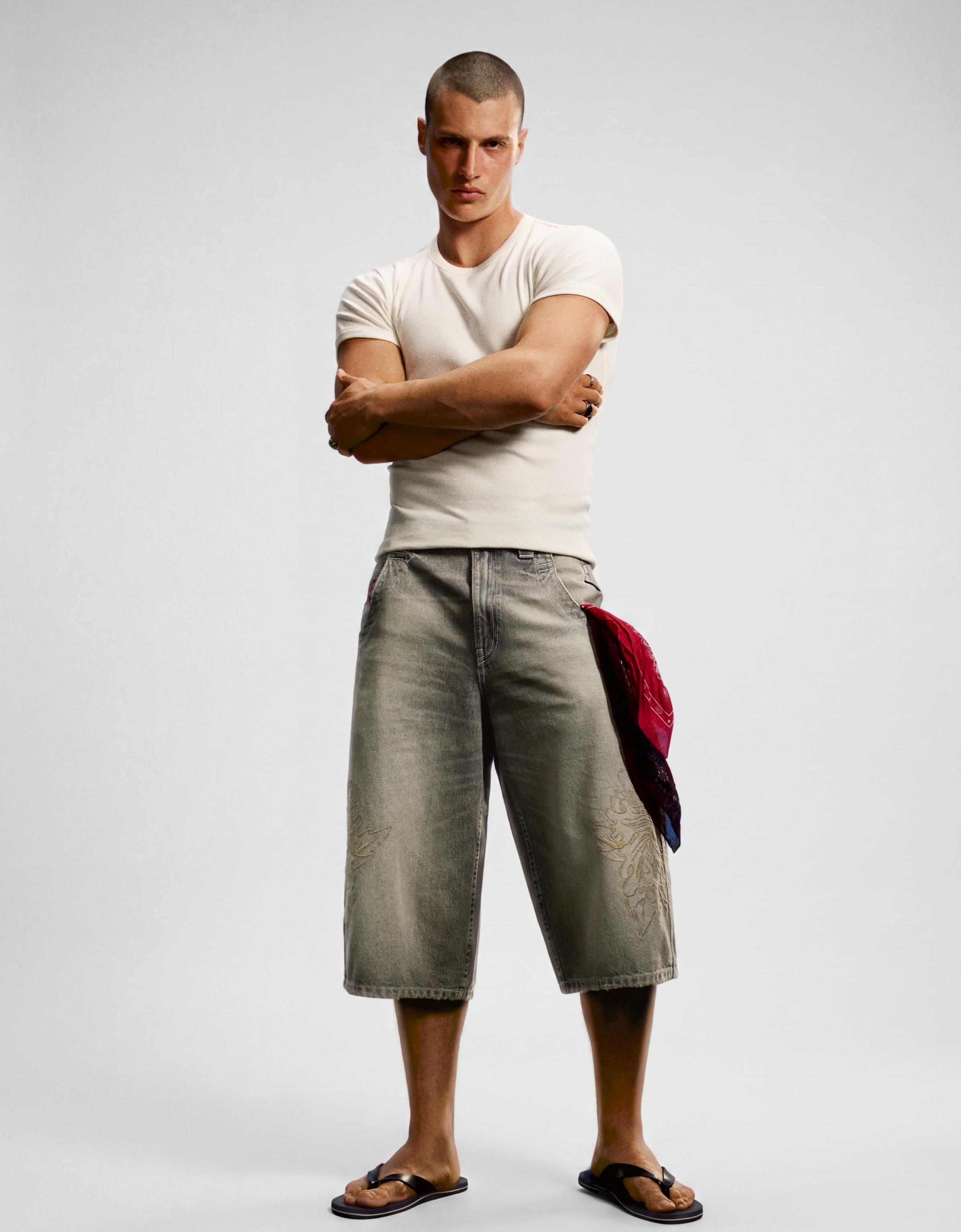 Denim Bermuda shorts ED HARDY X BERSHKA — Grey