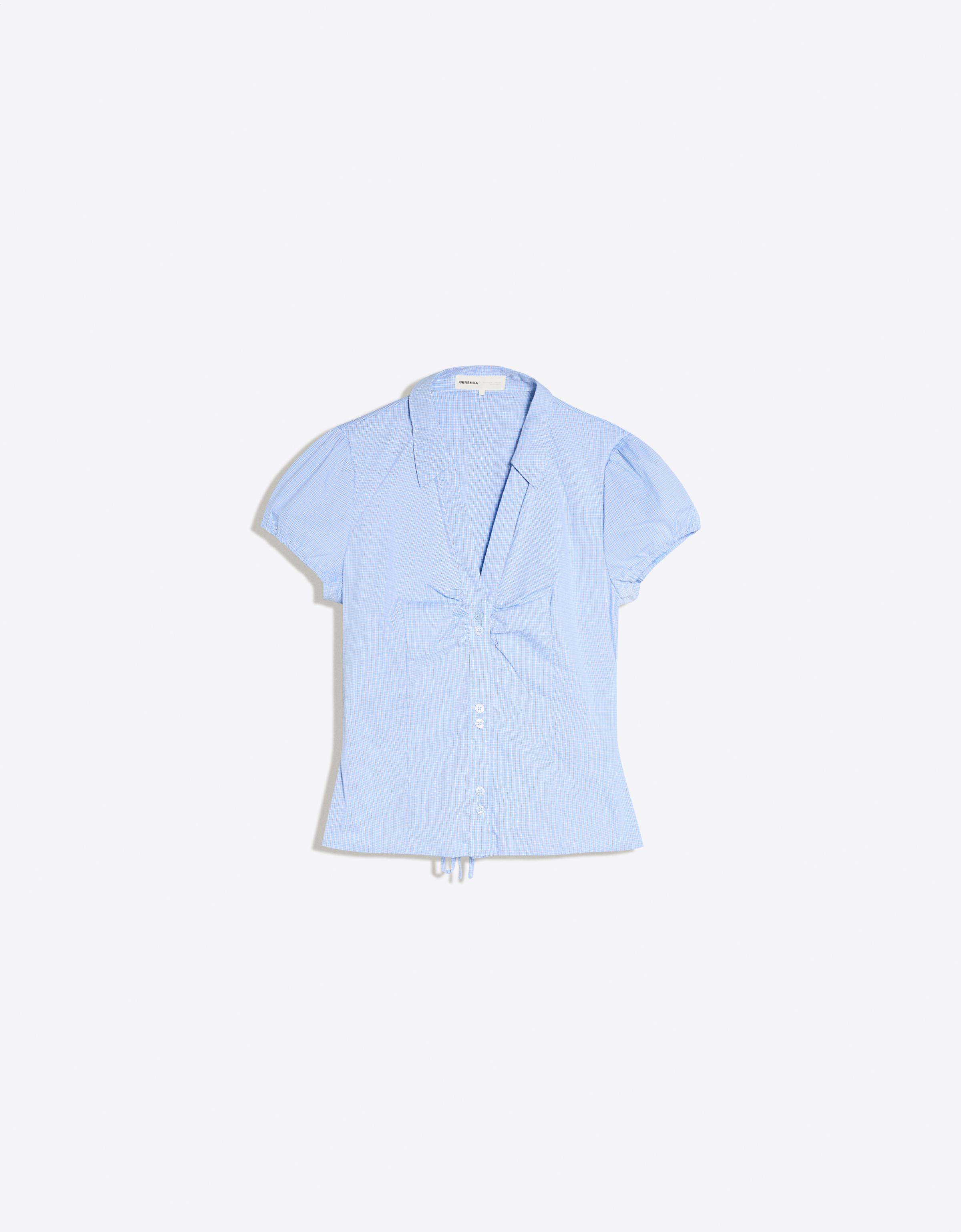 Short sleeve poplin tie-front shirt — Blue