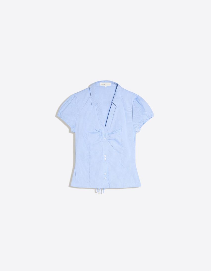 Short sleeve poplin tie-front shirt