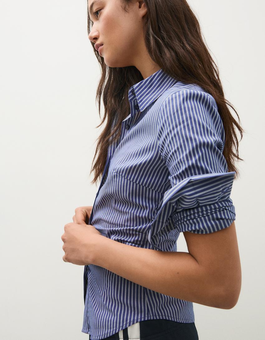 Fitted long-sleeved shirt-Blue
