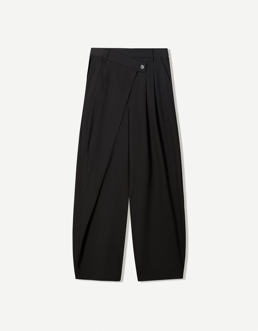 Tailored Hose mit überkreuzter Taille-Schwarz-3