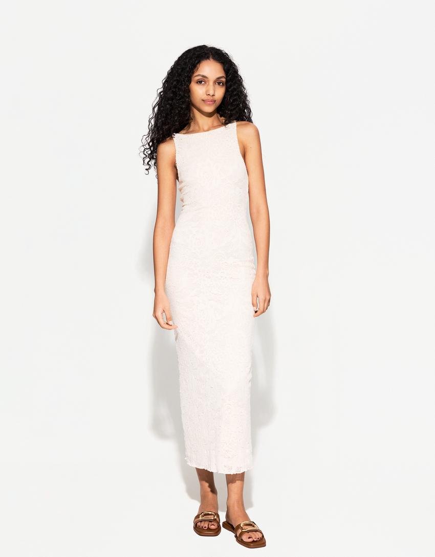 Rustic midi dress-Cream-0