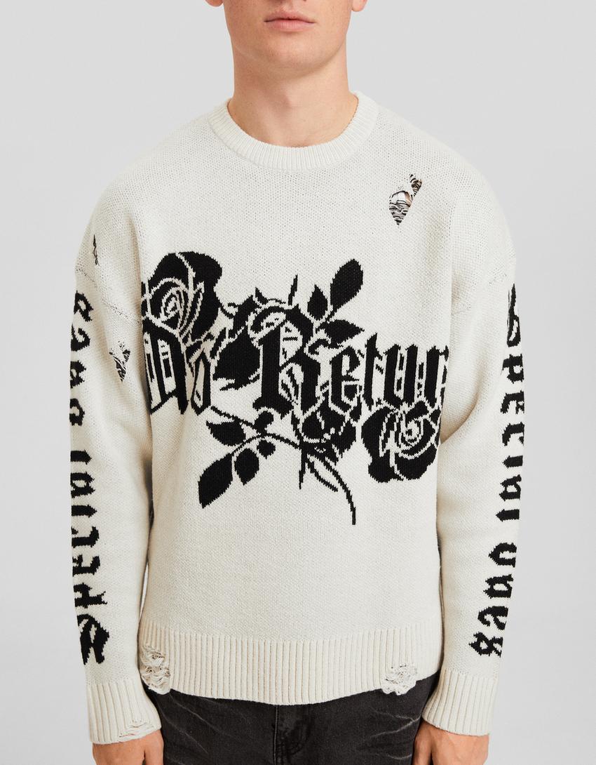 Floral print sweater-Cream-2