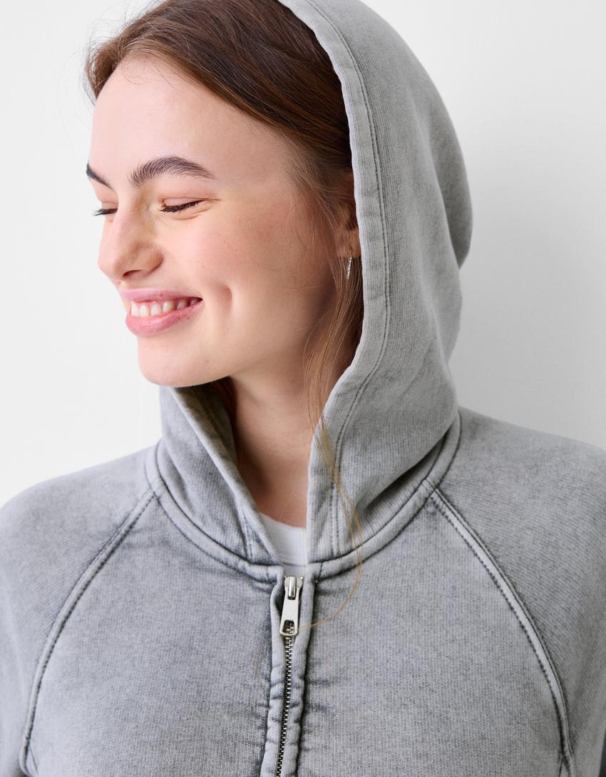 Sweat capuche zippé-Gris-5