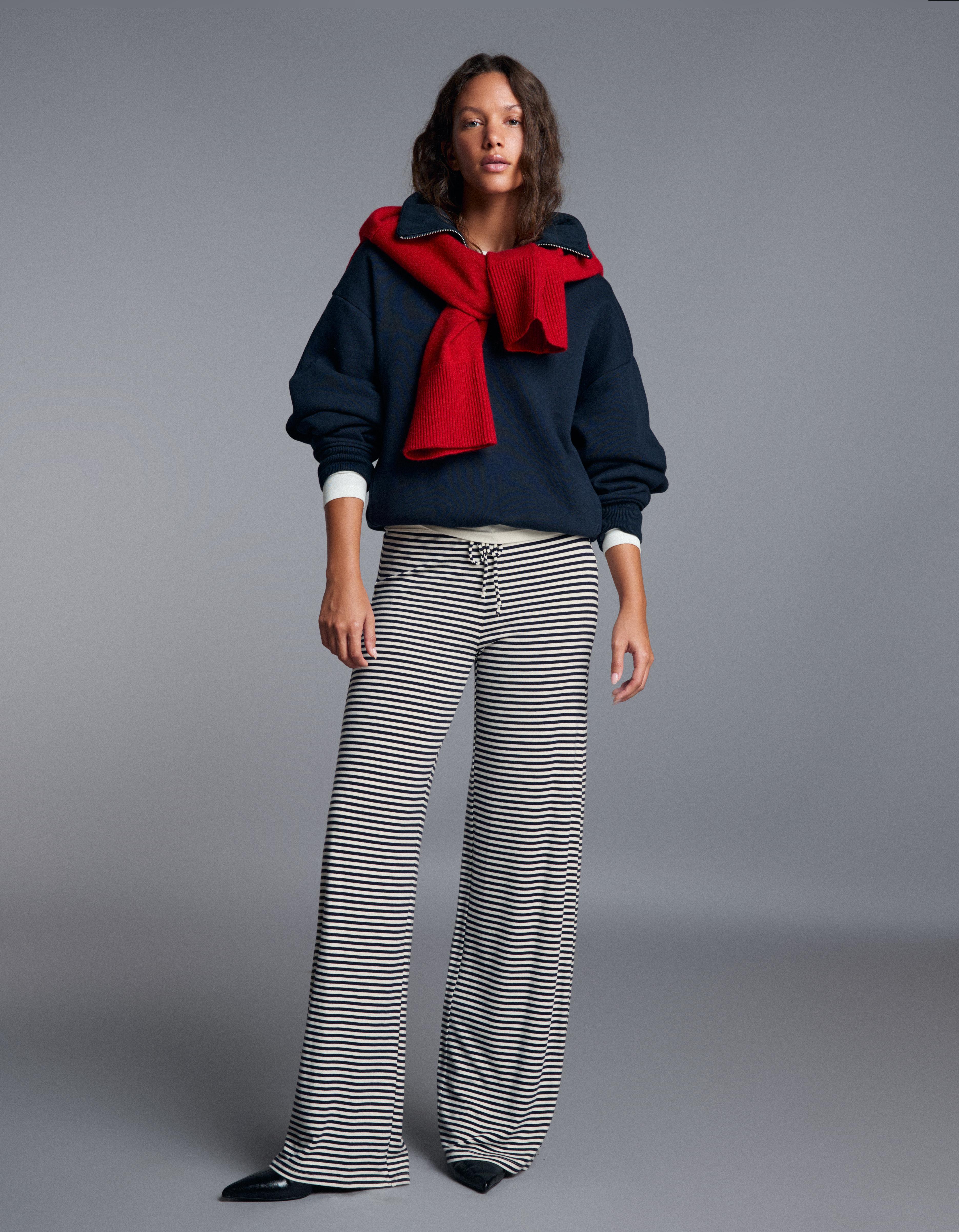 Straight leg stripe print trousers — Navy