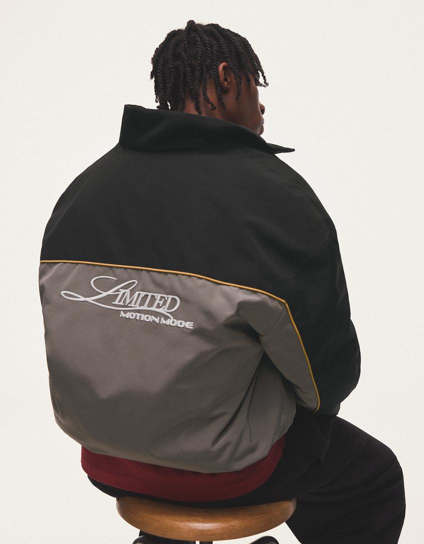 Printed zip-up jacket-Black