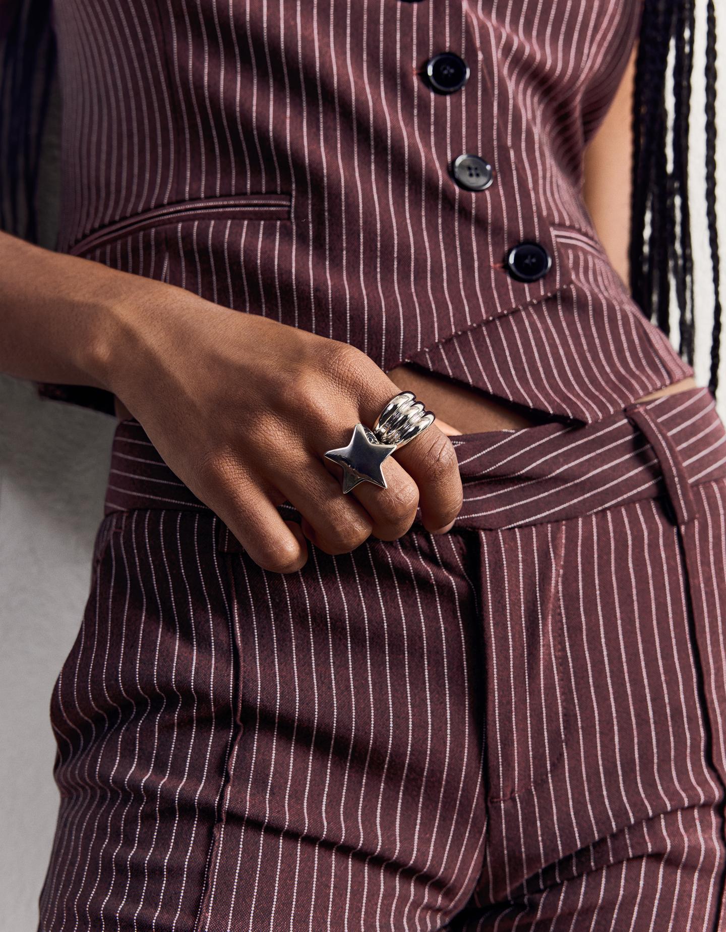 Bershka trójpak pierścionków z gwiazdą srebrny