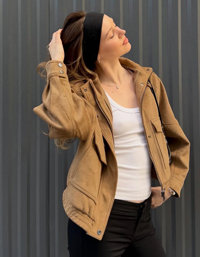 Faux suede jacket-Sand