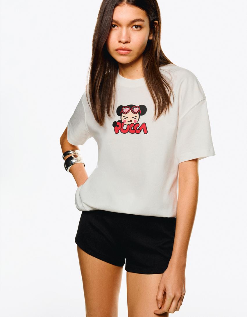 T-shirt Pucca de manga curta-Branco-1