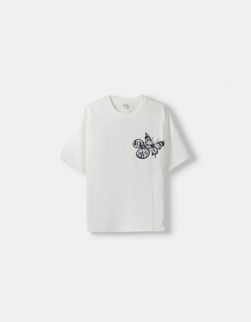 Short sleeve T-shirt with print-Cream-4