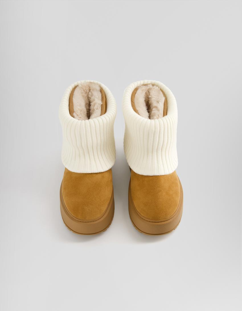 Sock-style platform ankle boots-CAMEL-3