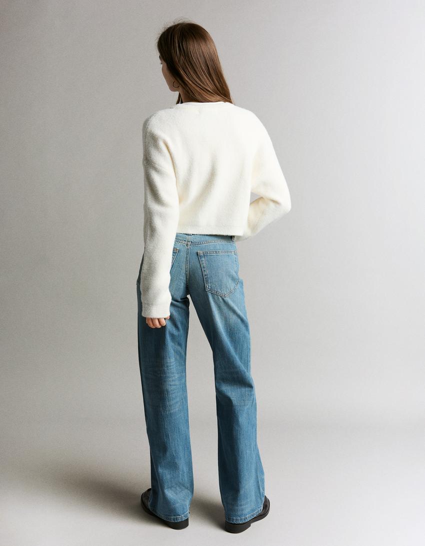 Jeans baggy taille moyenne-Bleu lavé