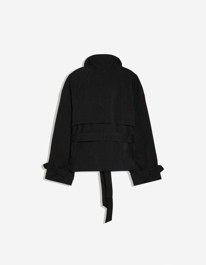 Funnel neck trench coat-Black