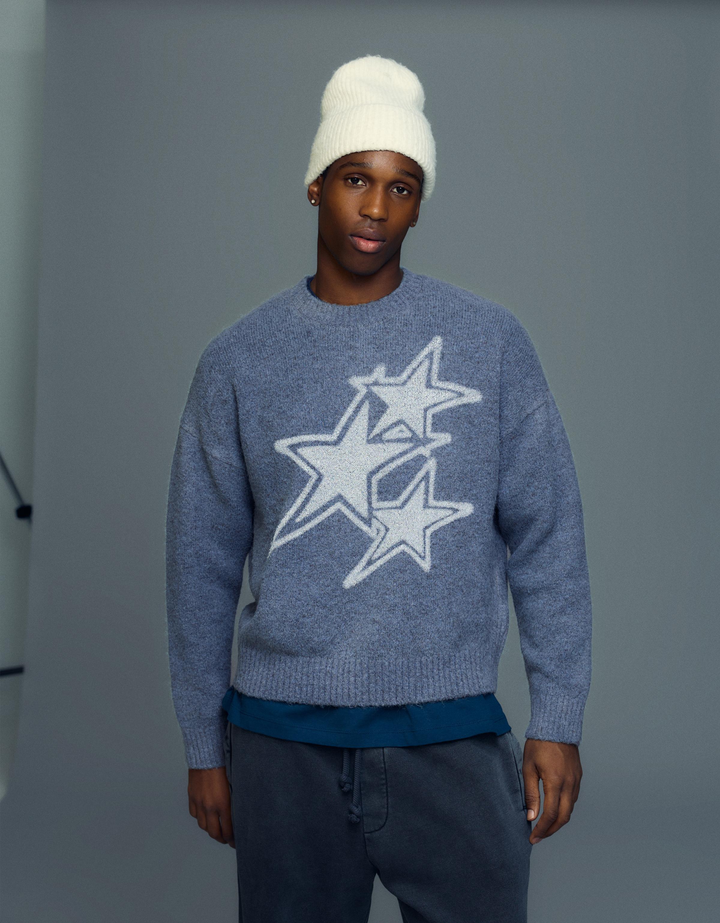 Bershka Pullover Mit Print Herren Xs Blau