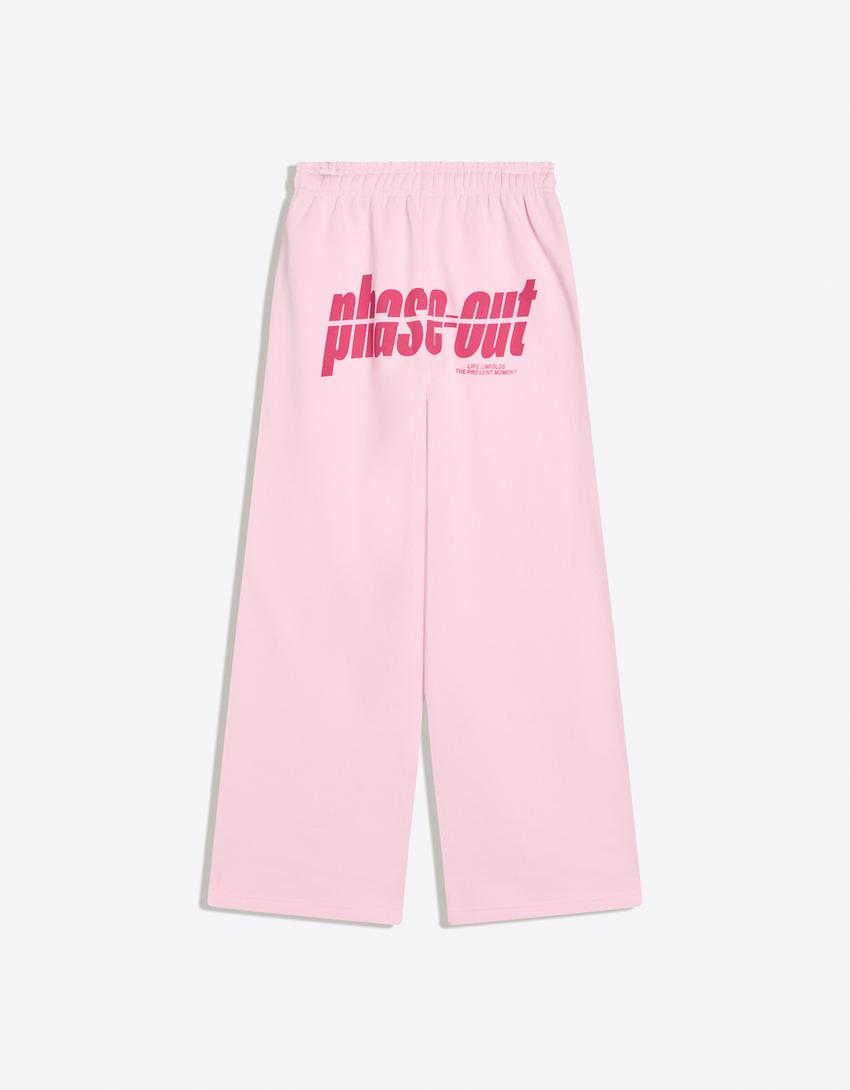 Pantalón felpa wide leg print-Rosa