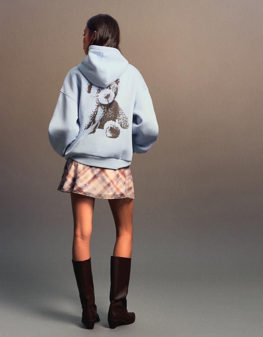 Printed hoodie-Light blue