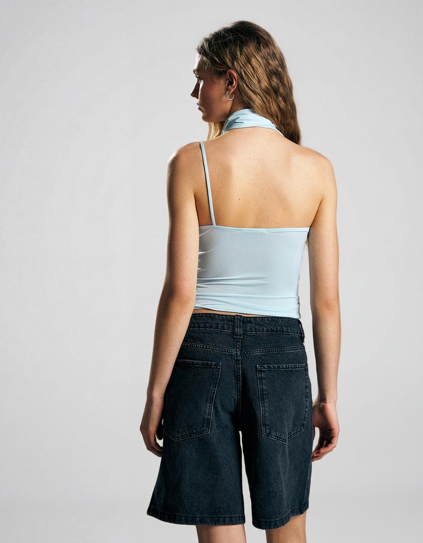 Asymmetric kerchief top-Light blue
