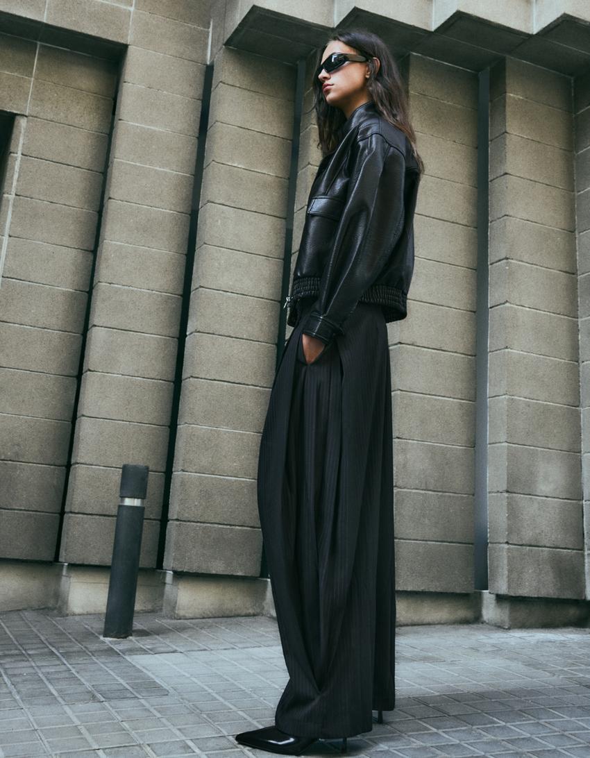 Trousers with side pleats-White / Black