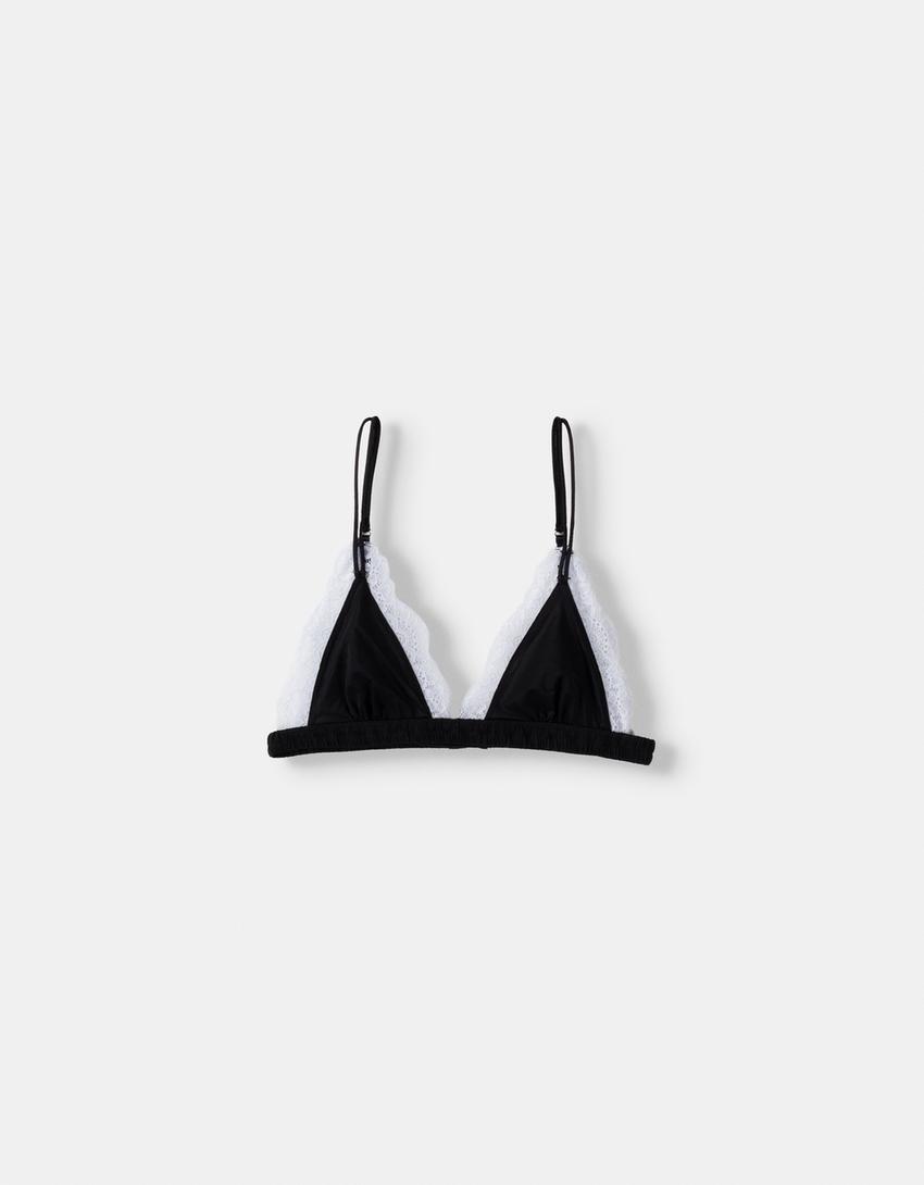Soutien-gorge en dentelle contrastante-Noir-4