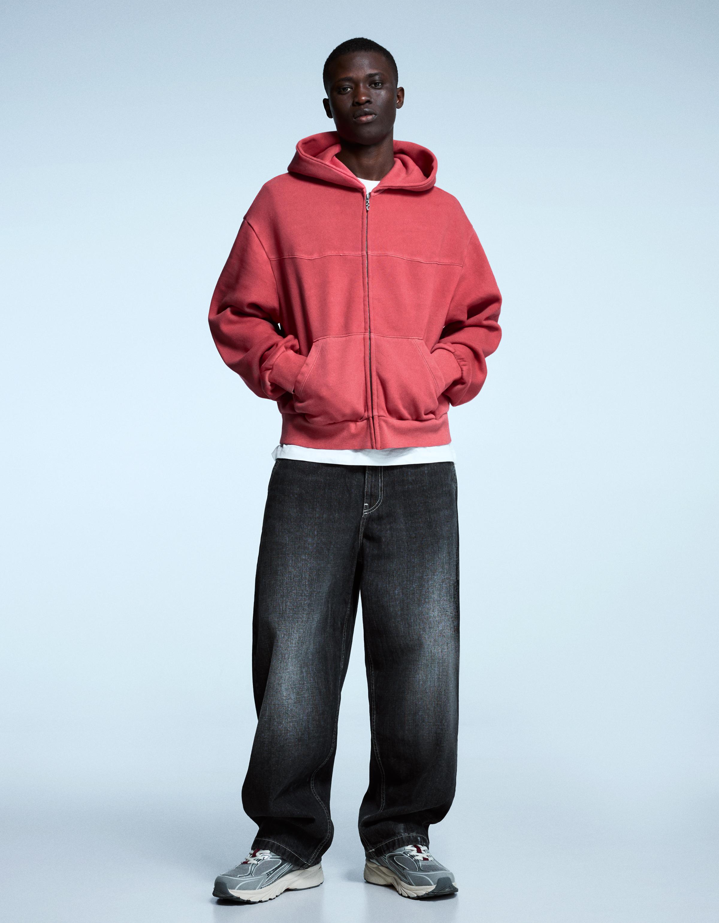 Boxy crop zip-up sweatshirt — Red