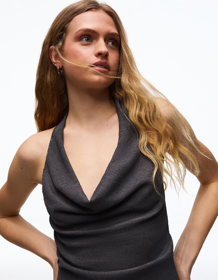 Pullu halter top-Koyu gri