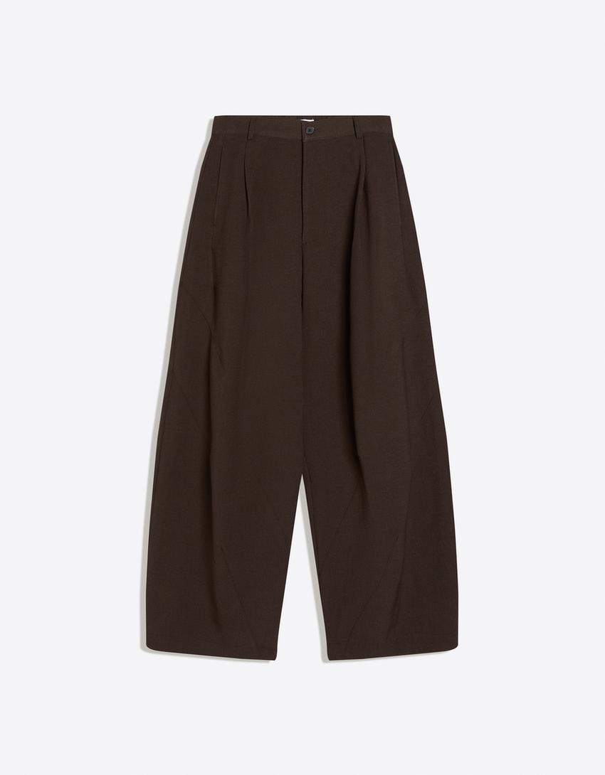 Barrel-leg tailored fit trousers with cut-outs-Brown