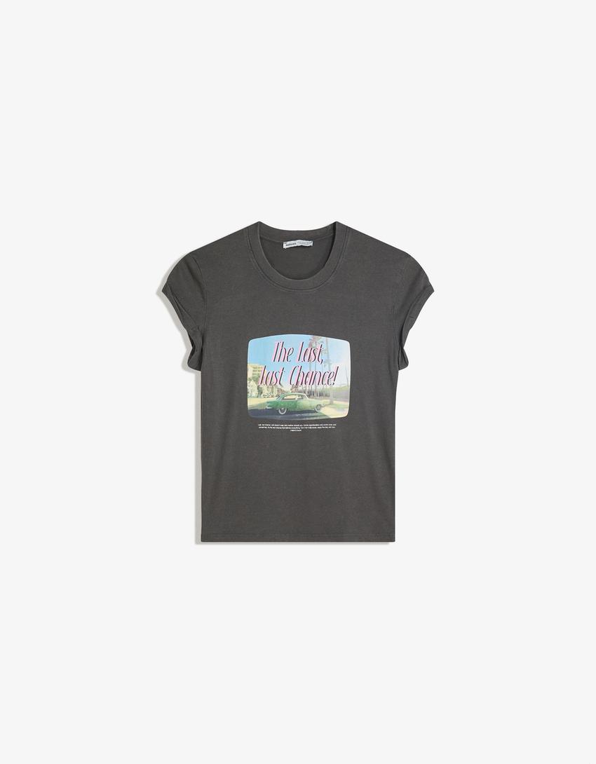 Short sleeve T-shirt with print-Black