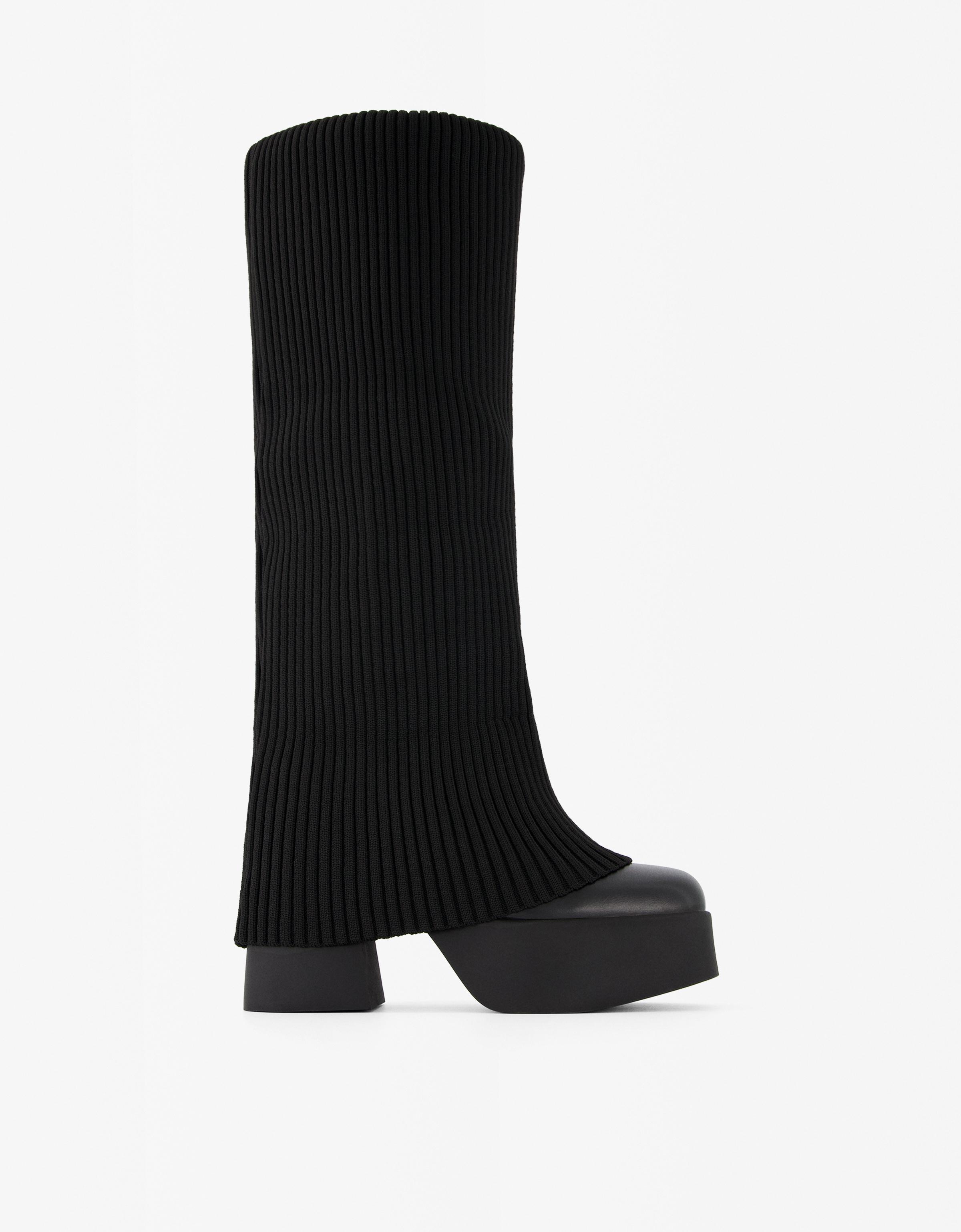 Bershka Plateau-Absatzstiefel Im Sock-Boots-Stil Damen 41 Schwarz