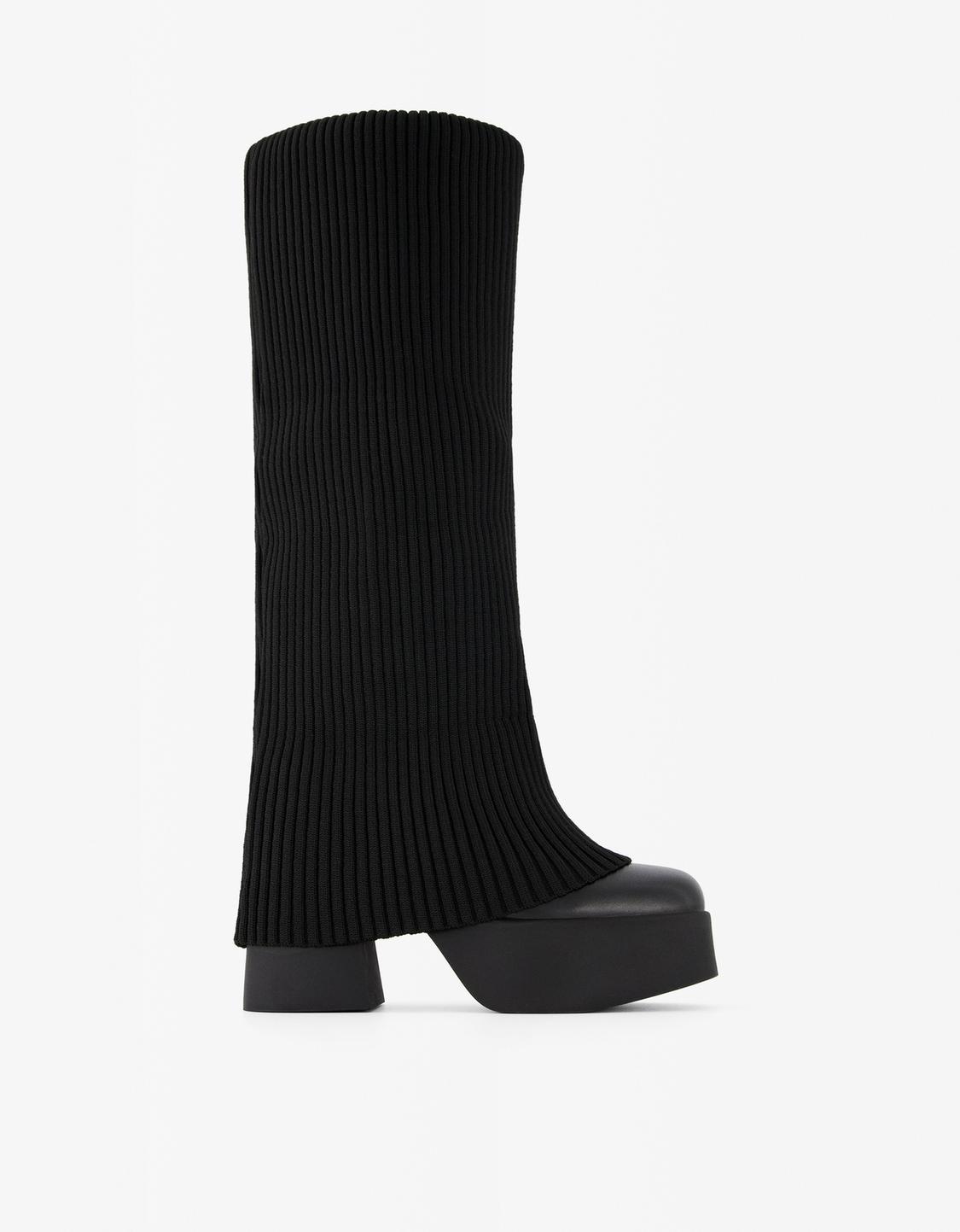High-heel platform boots with sock detail