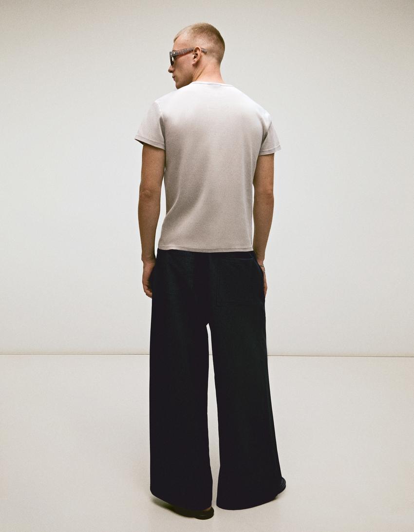 Mega baggy check trousers-Navy