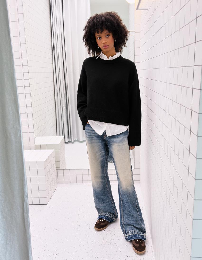 Sweter oversize dół rib-Czarny