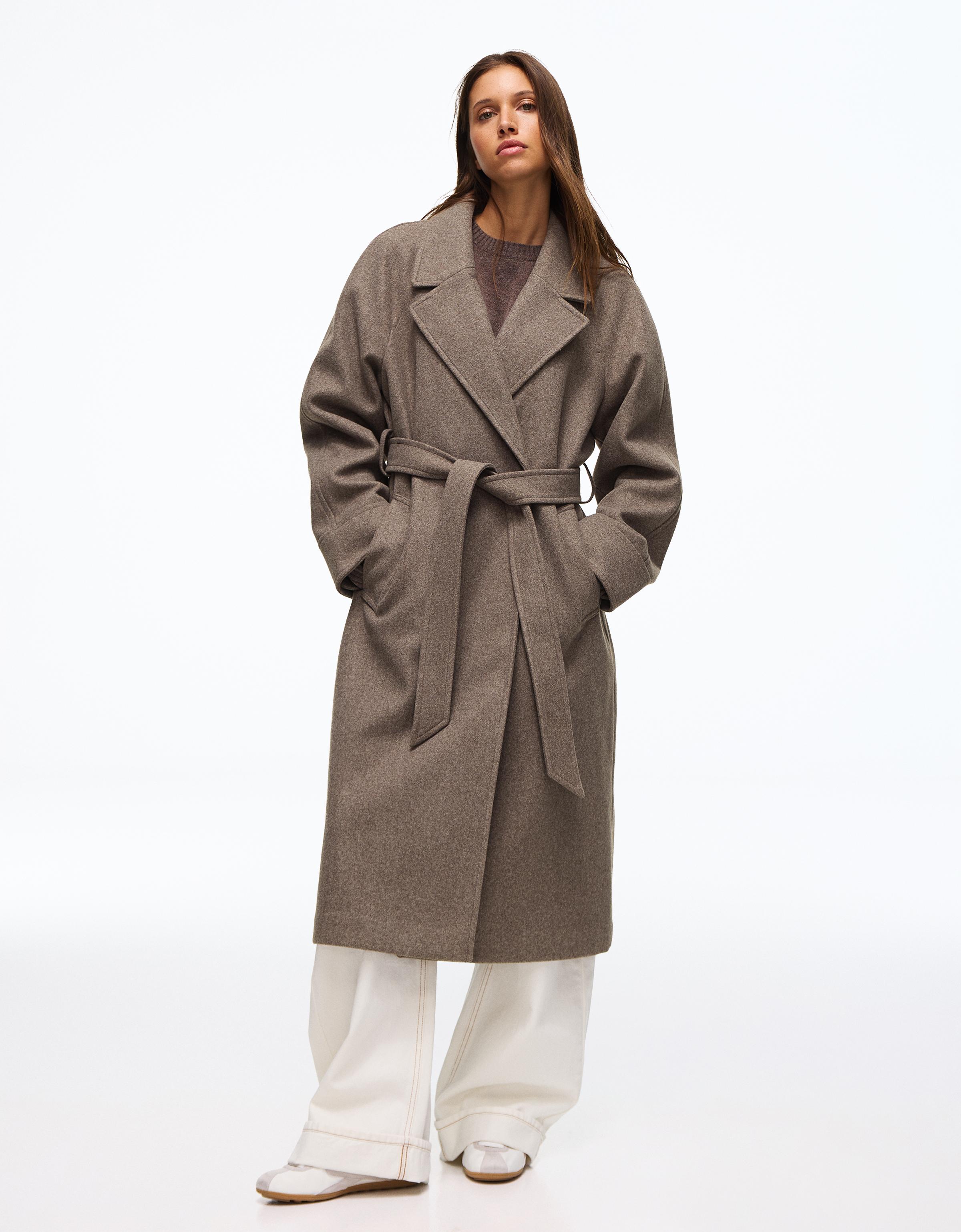 Long soft belted coat — Brown