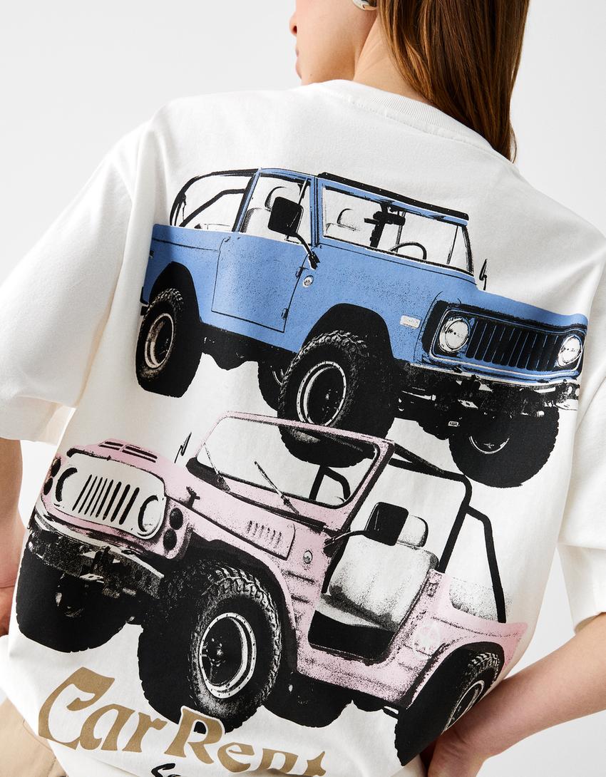 T-shirt manches courtes boxy fit imprimé-Blanc-2