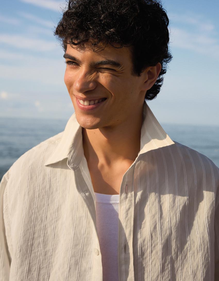 Striped long sleeve shirt-Sand