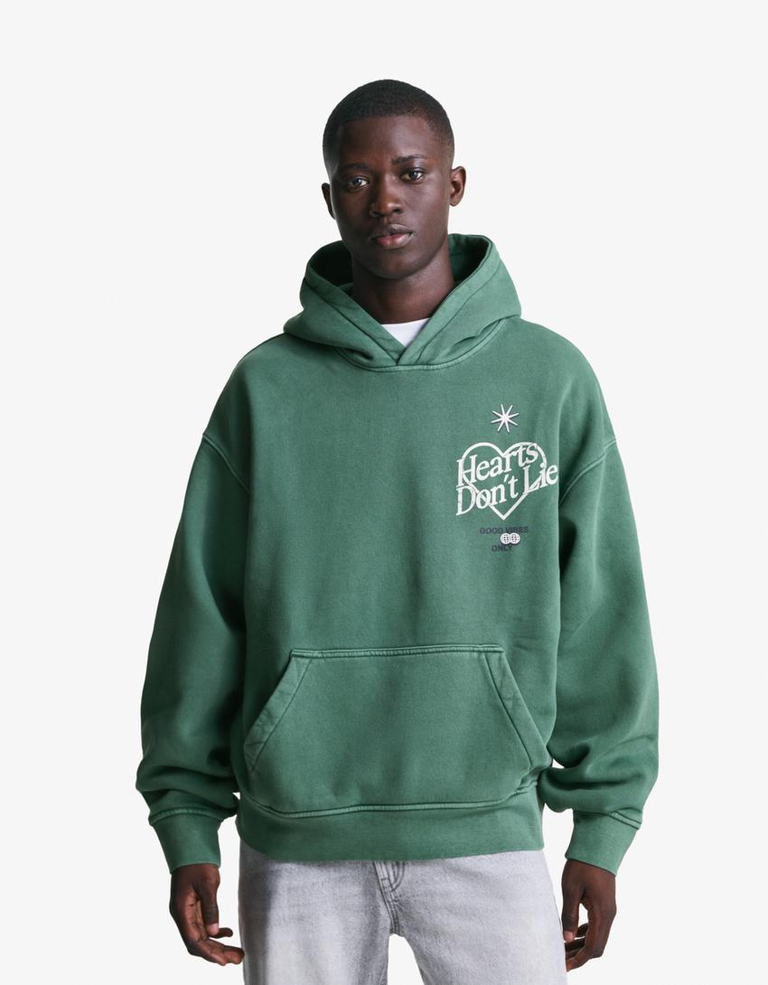 Sweatshirt met print en verwassen effect-Groen-0