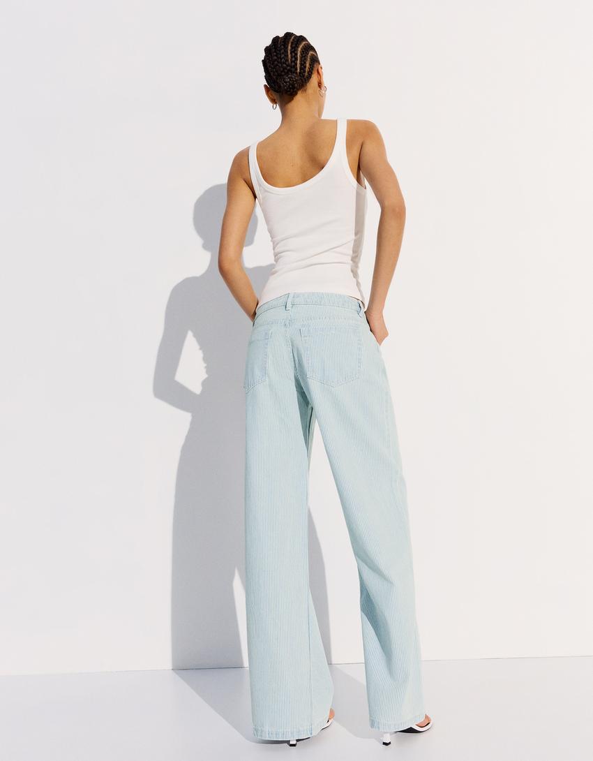 Straight-leg striped trousers-Washed out blue
