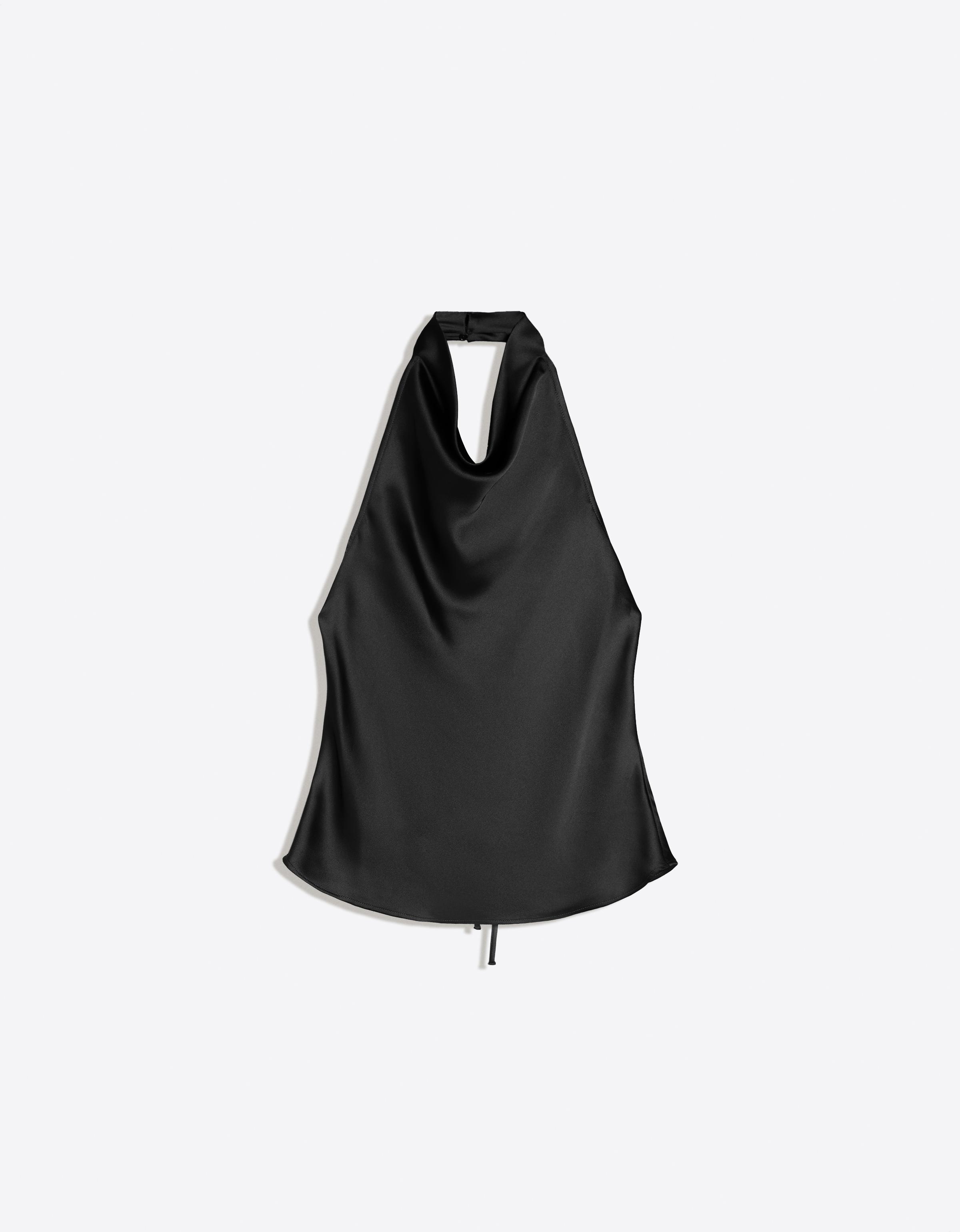 Draped sateen top — Black