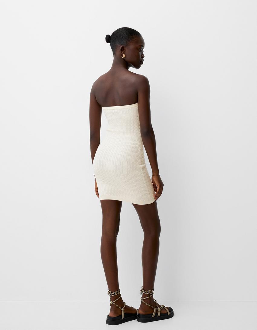 Vestido mini bandeau entrançado-Branco-2