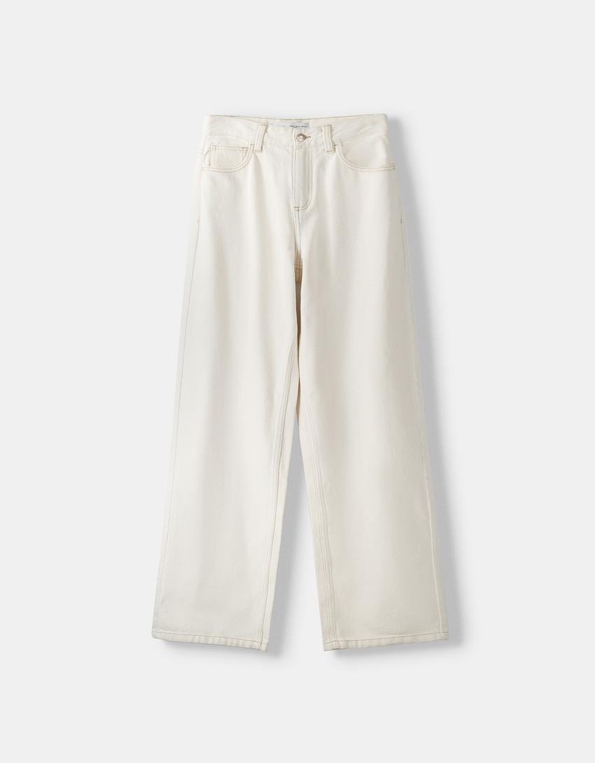 Wide balloon fit jeans-Cream