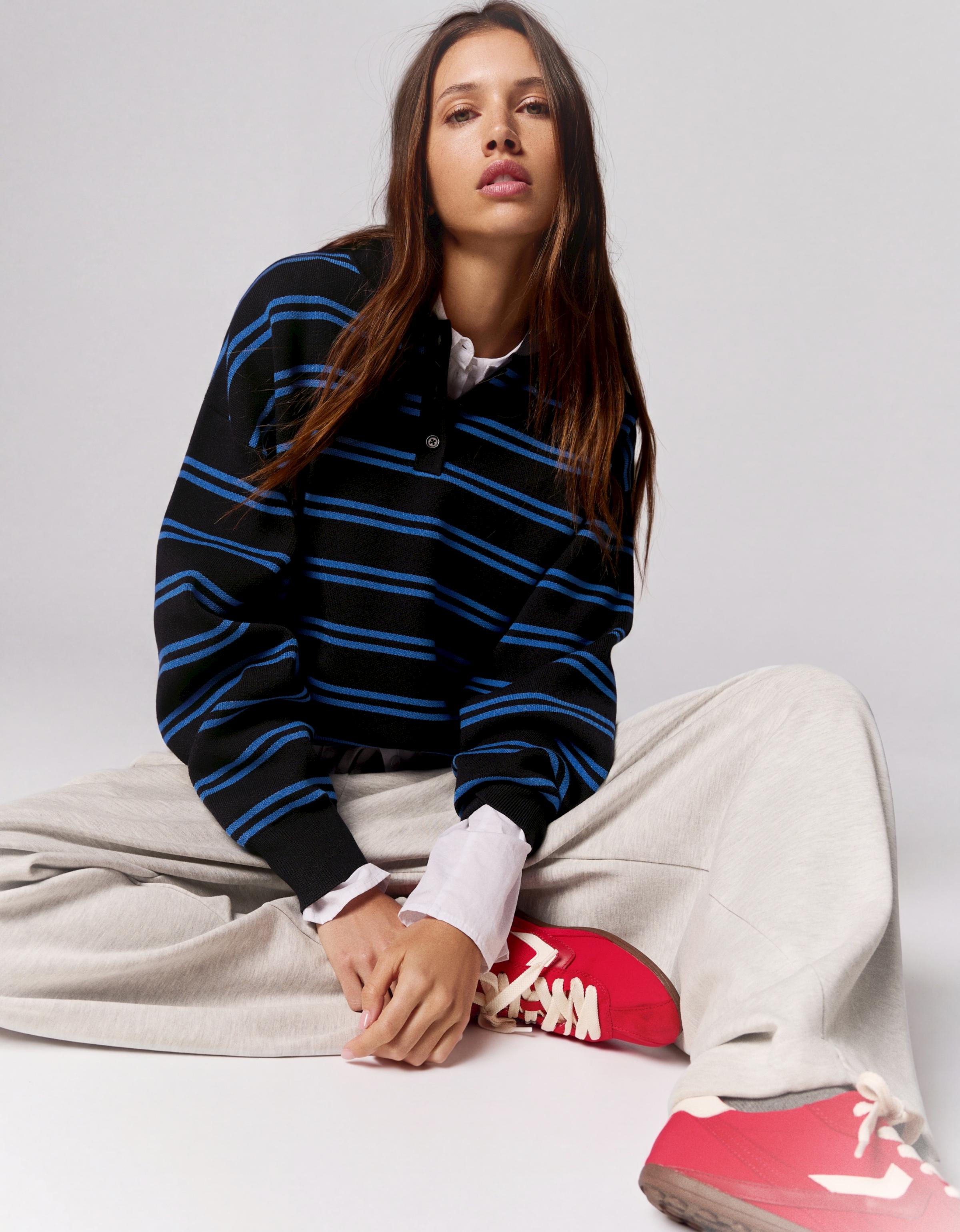 Oversize polo collar jumper — Navy