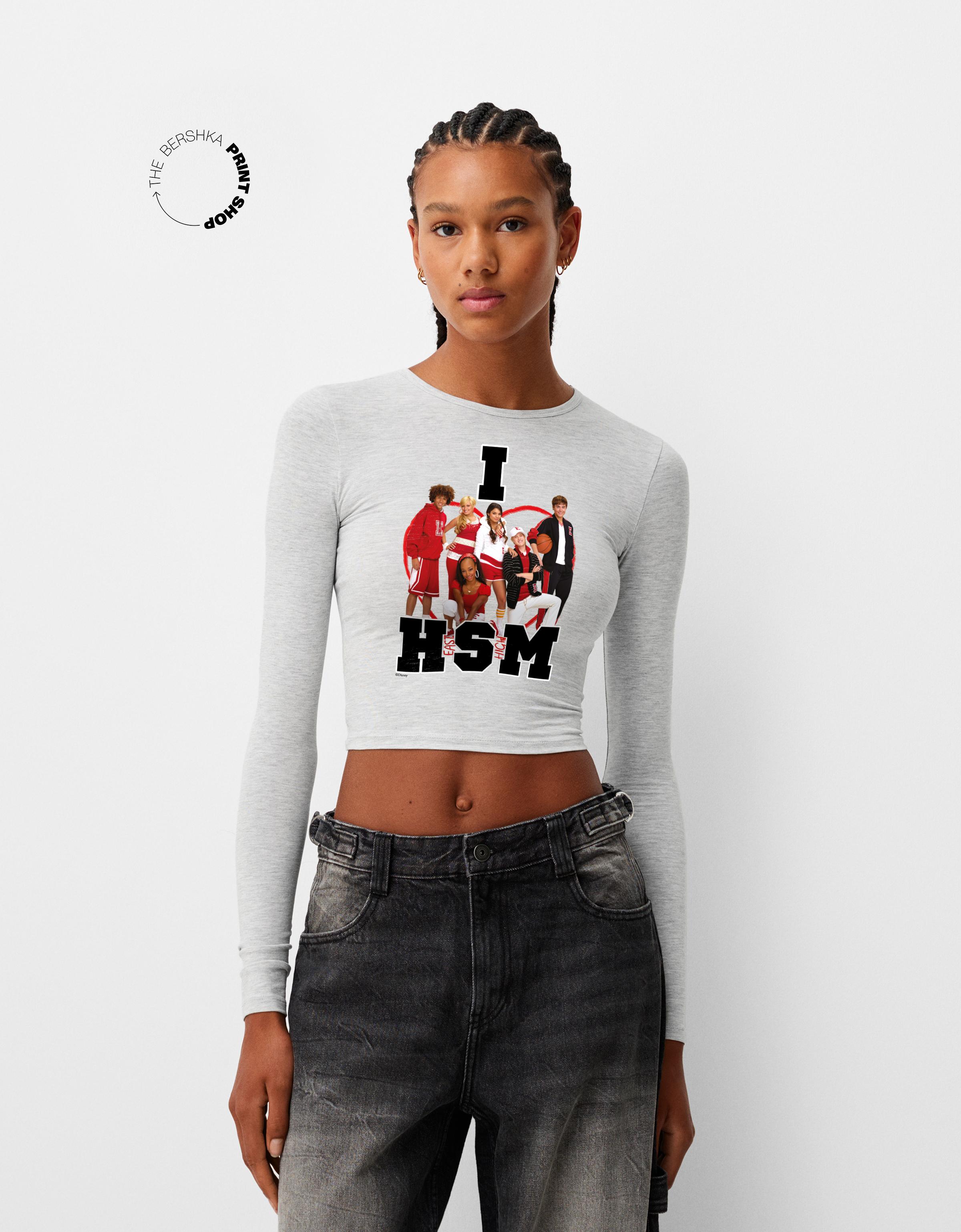 Bershka T-Shirt High Musical Mit Kurzen Ärmeln Damen Xs Grau