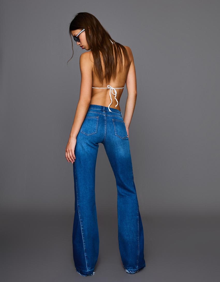 Contrast flared jeans-Light blue-1